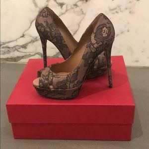 Valentino Rose with black floral lace peeptoe heel